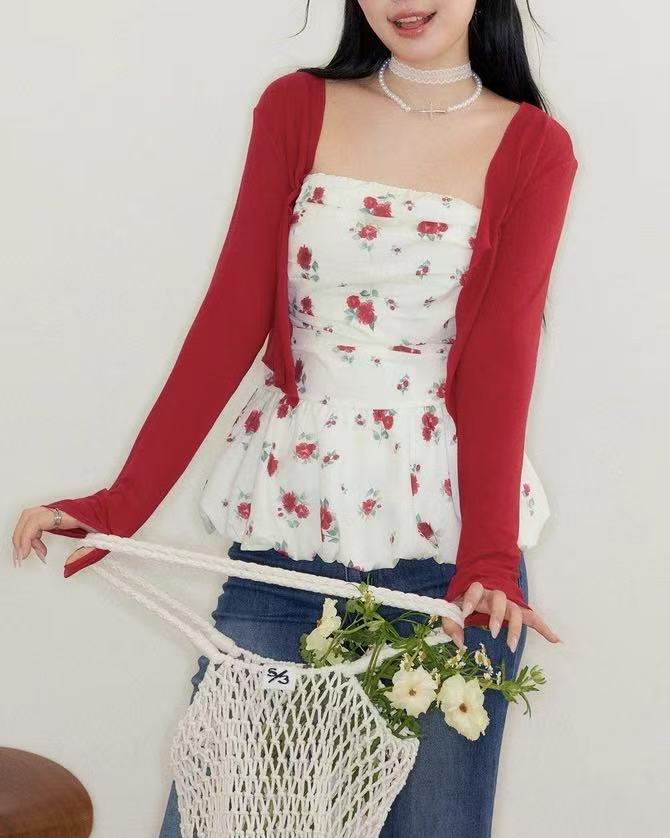 crushpeach Wardrobe-saving Chelsea Red Sunscreen Lightweight Knit Jacket