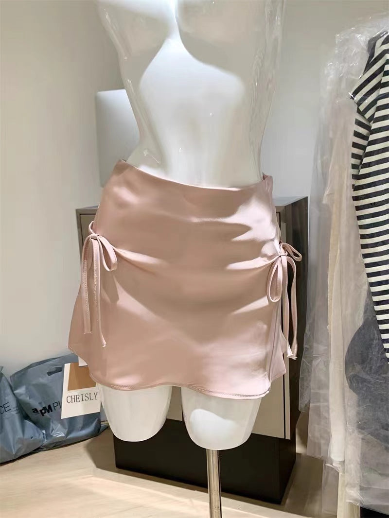 crushpeach Paris Holiday blossom pink silk bow A-line Balletcore skirt