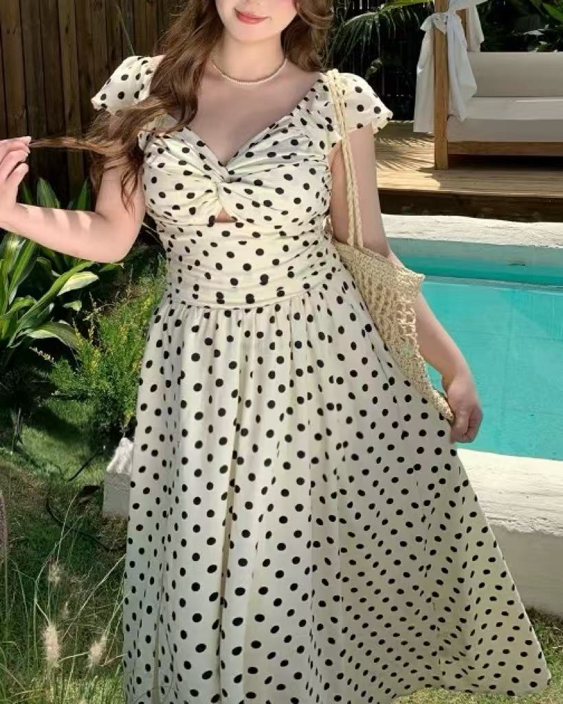 crushpeach Island Vibe Polka Dot Cutout Stretchy Vacation Umbrella Dress