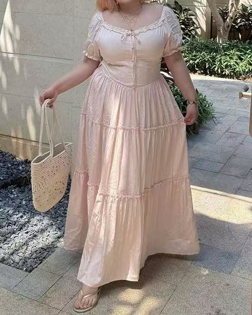 CRUSHPEACH  Princess Pink Lace Multi Layered MAXI Dress