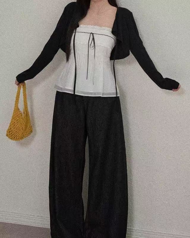 crushpeach Black Tie Stretch Breathable Cardigan Early Fall