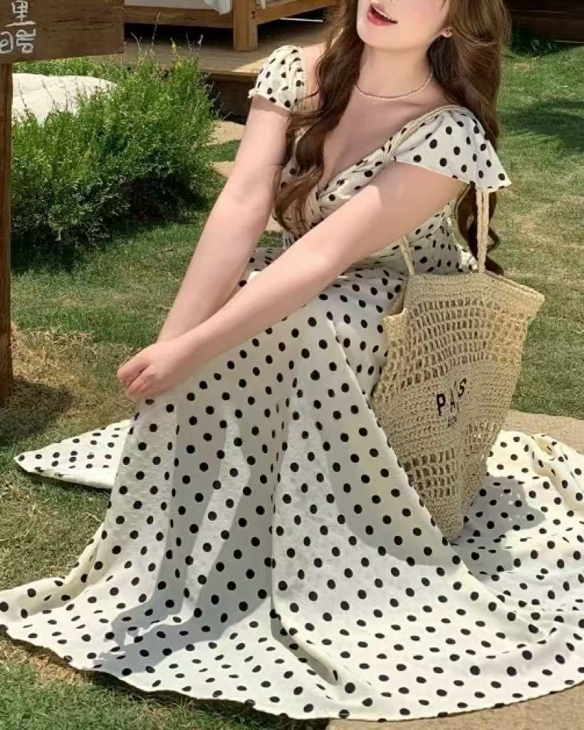 crushpeach Island Vibe Polka Dot Cutout Stretchy Vacation Umbrella Dress