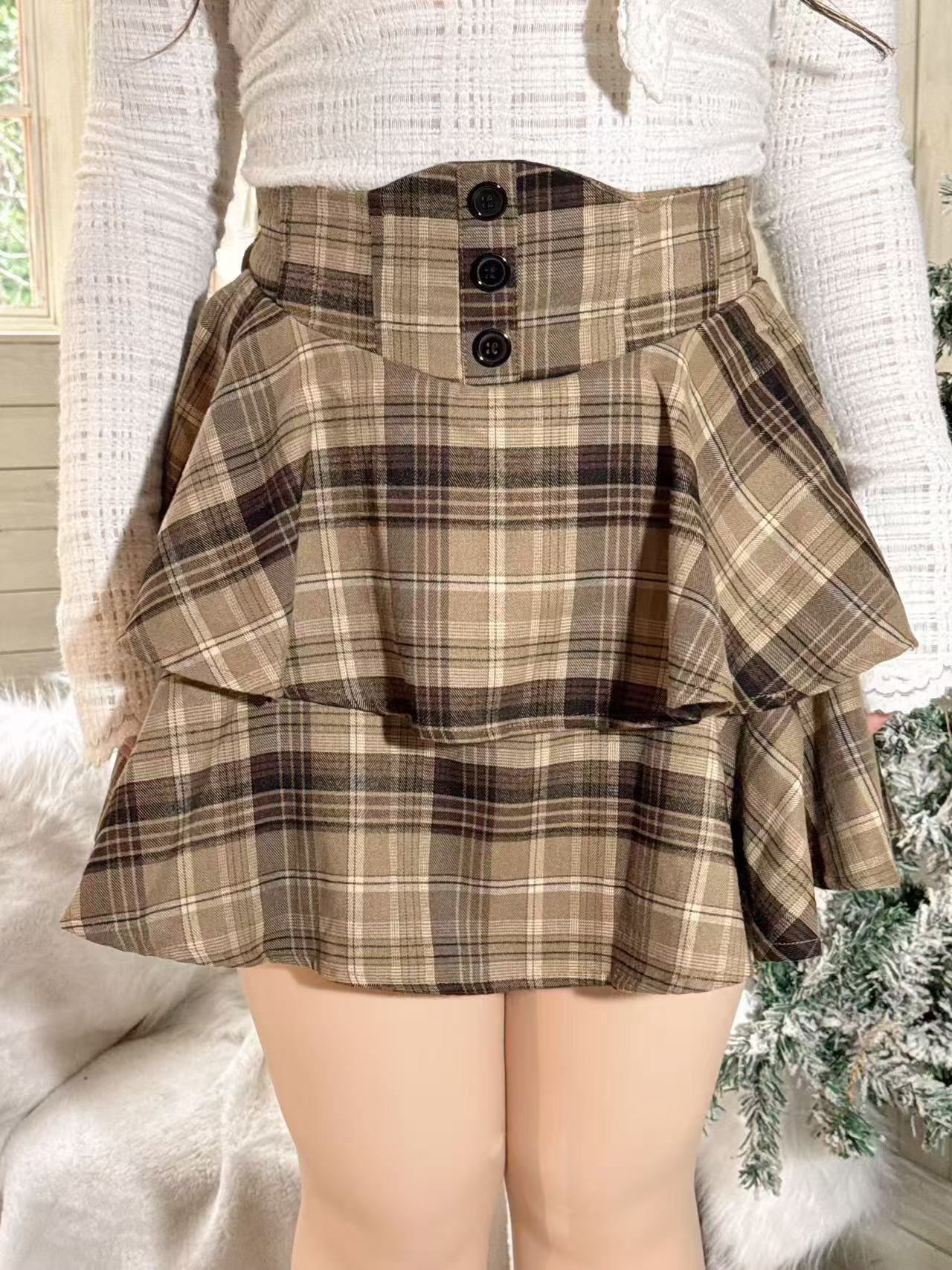 crushpeach MIss Grace Breen Plaid Ruffle Corset MINI Skirt