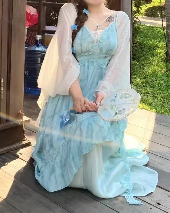 crushpeach Mint Mambo Lace Beaded Mermaid Girl Fairy maxi Dress