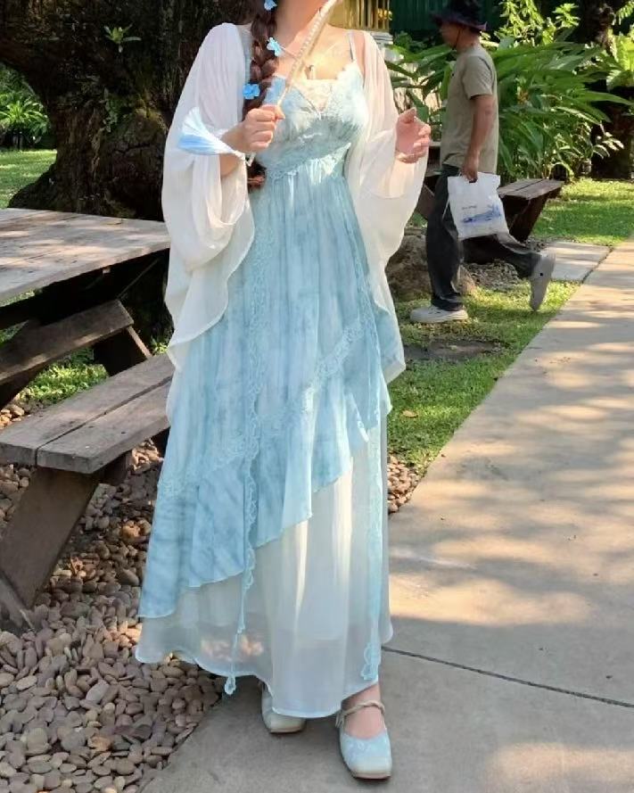 crushpeach Mint Mambo Lace Beaded Mermaid Girl Fairy maxi Dress