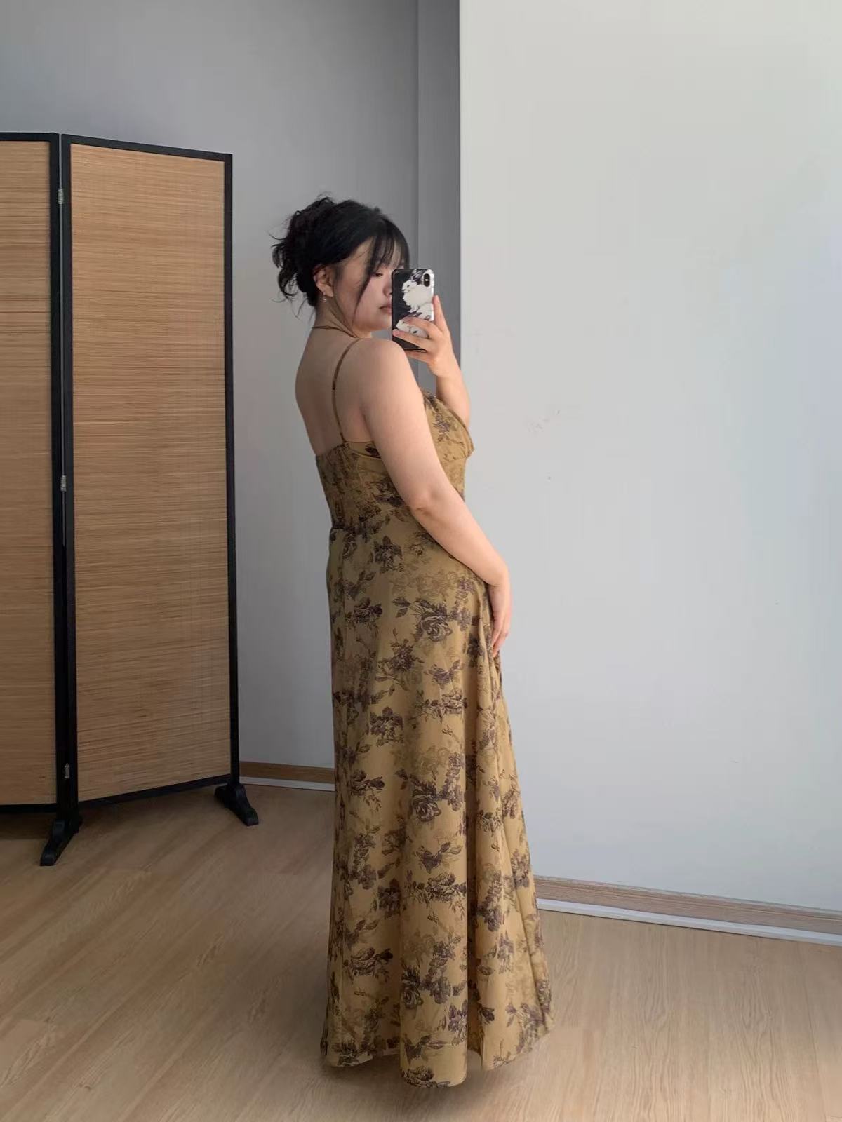 crushpeach flower in autumn Brown Sketch Floral Midi Dress
