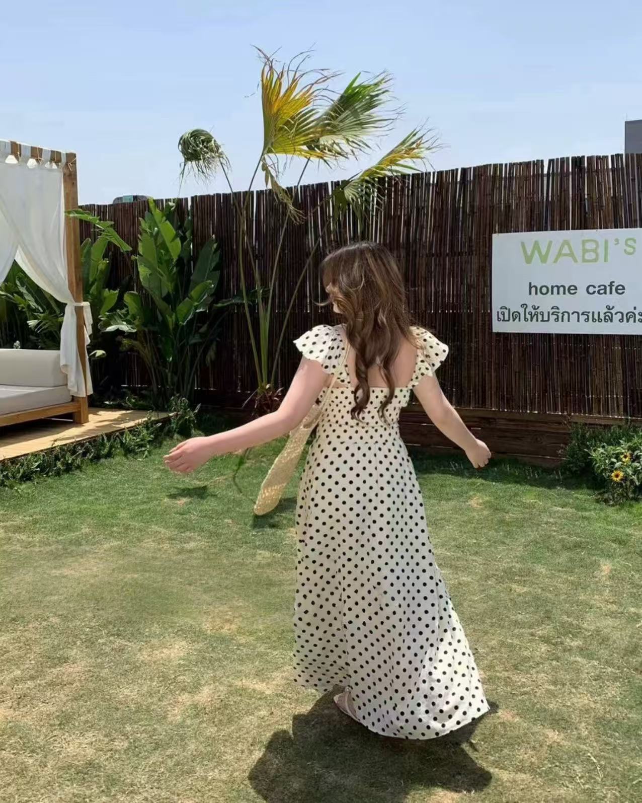 crushpeach Island Vibe Polka Dot Cutout Stretchy Vacation Umbrella Dress
