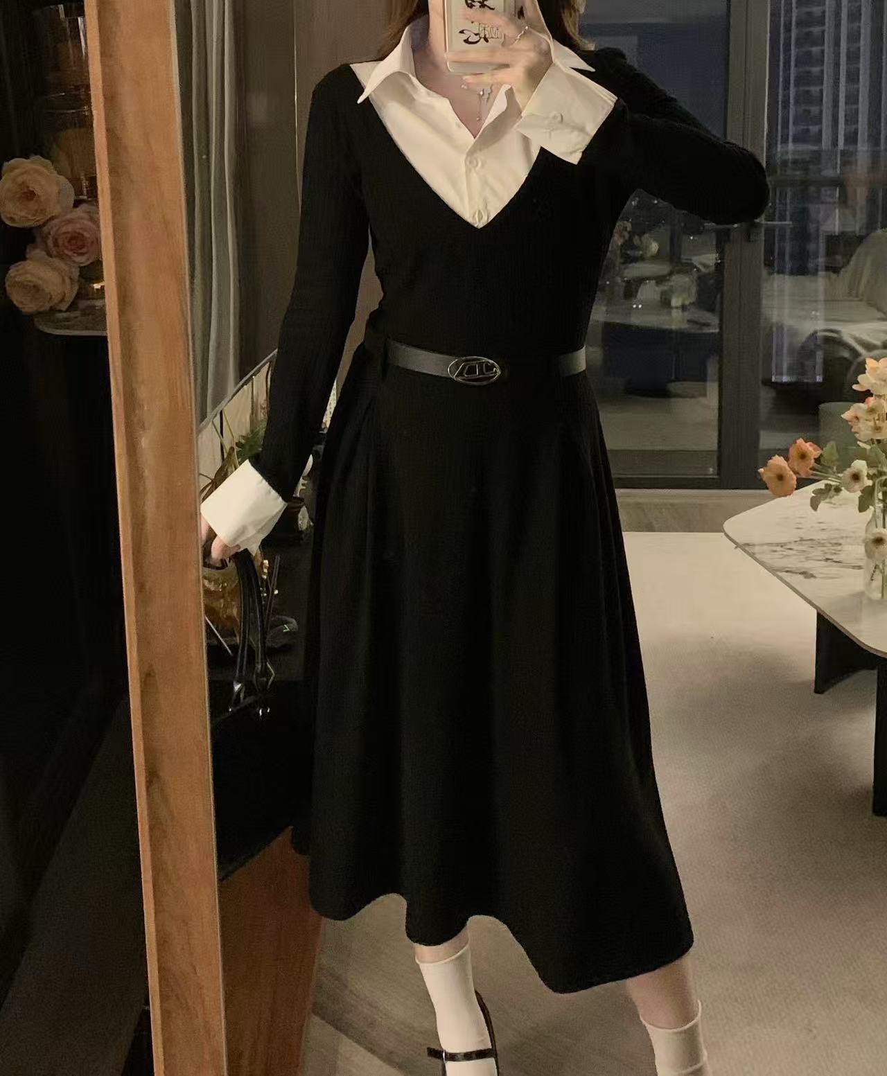 crushpeach legally blonde 2 in 1 black knitted maxi dress with belt