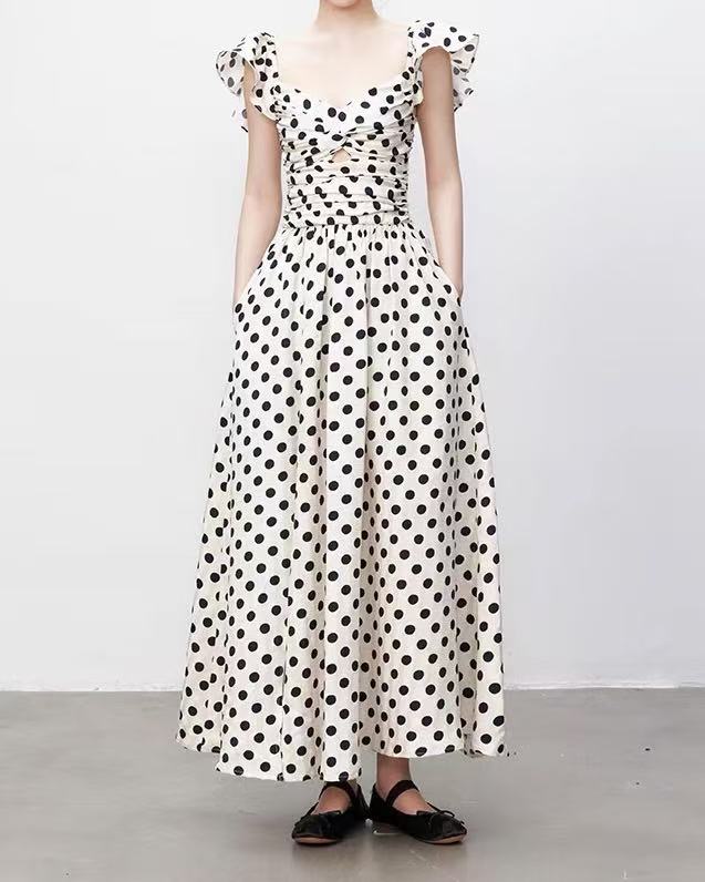 crushpeach Island Vibe Polka Dot Cutout Stretchy Vacation Umbrella Dress