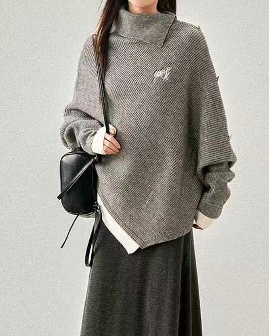 CRUSHPEACH HIGHLY RECOMMEND Exquisite  Wool-Blend Batwing-Sleeve Color-Block Sweater