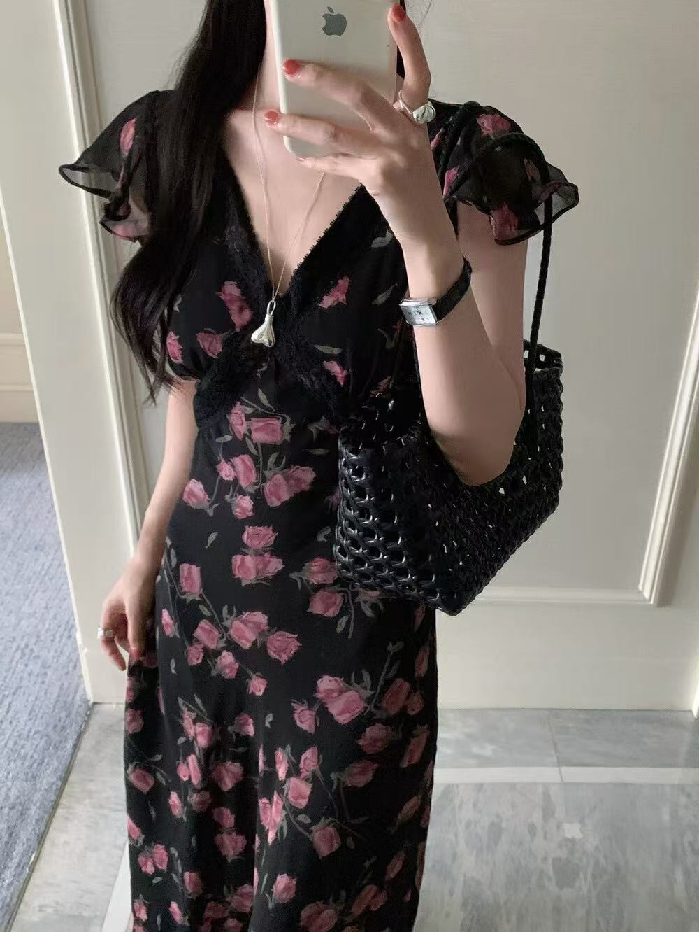 crushpeach Black Stretchy Crushed Tulip Lace Mermaid Dress