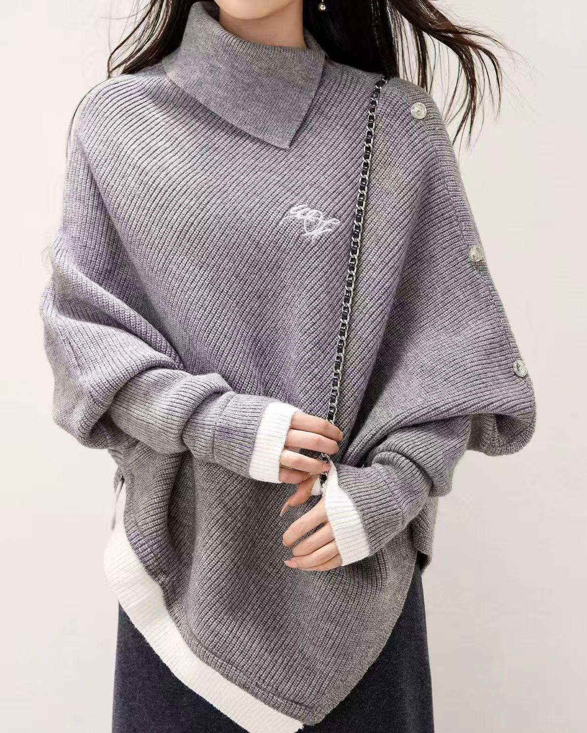 CRUSHPEACH HIGHLY RECOMMEND Exquisite  Wool-Blend Batwing-Sleeve Color-Block Sweater