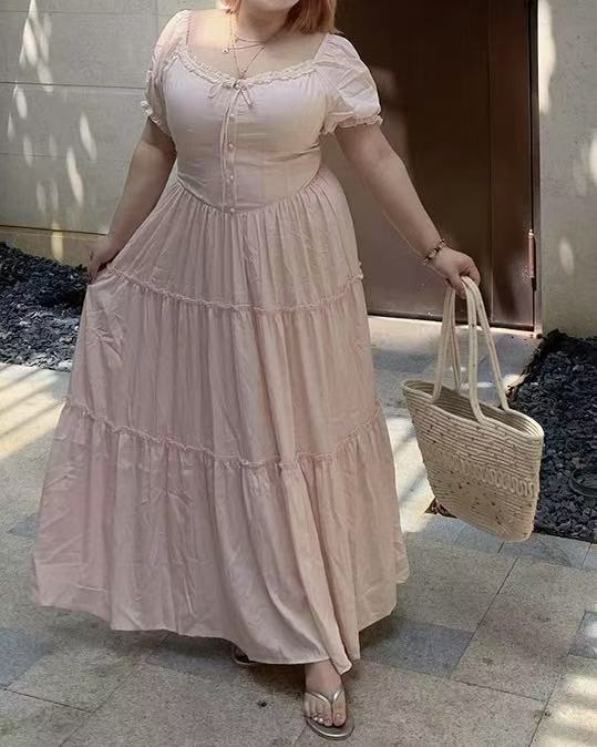 CRUSHPEACH  Princess Pink Lace Multi Layered MAXI Dress