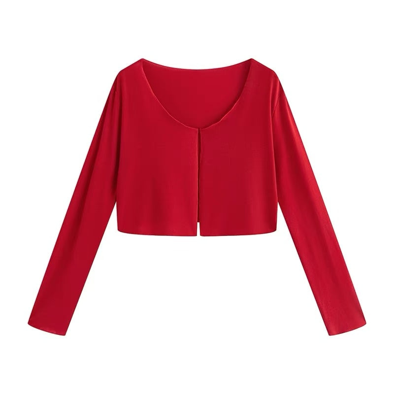 crushpeach Wardrobe-saving Chelsea Red Sunscreen Lightweight Knit Jacket
