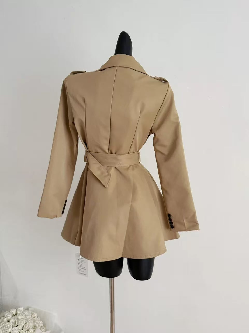 crushpeach High-Quality Fitted Waist Blazer-Collar Short brown Trench Coat