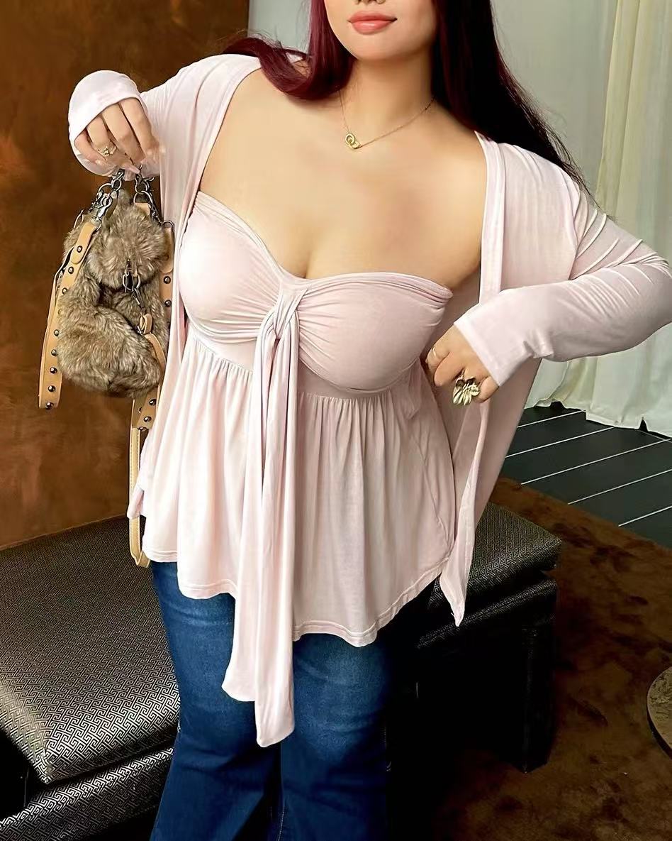 crushpeach Cherry Blossom Purple Pink Modal Top Set-paded tupe+jacket