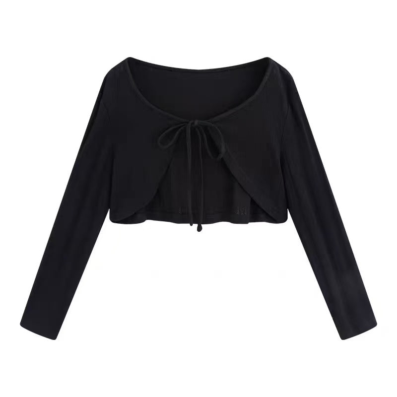 crushpeach Black Tie Stretch Breathable Cardigan Early Fall