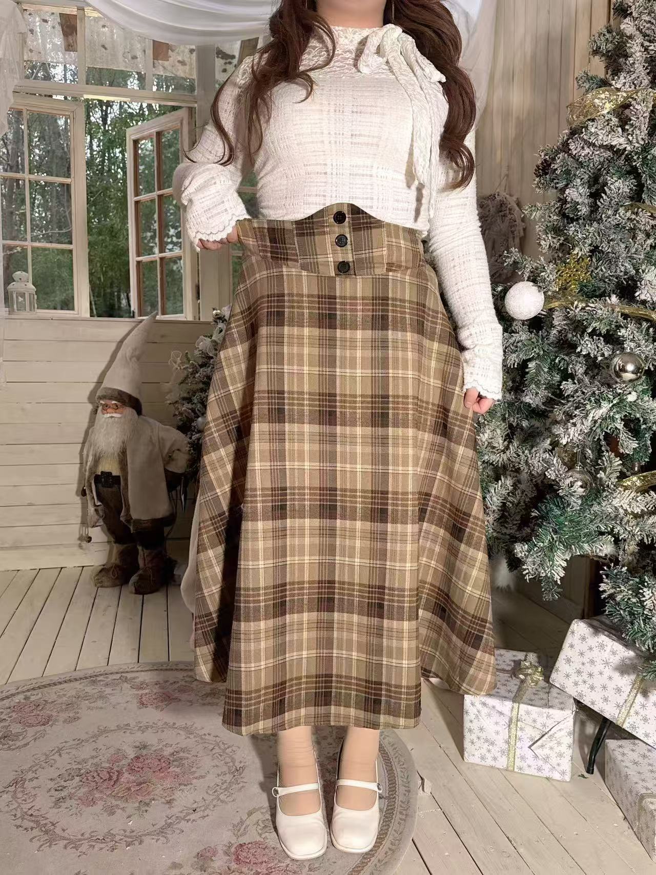 crushpeach MIss Grace Breen Plaid Corset MIDI Skirt