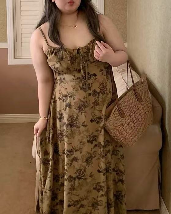 crushpeach flower in autumn Brown Sketch Floral Midi Dress