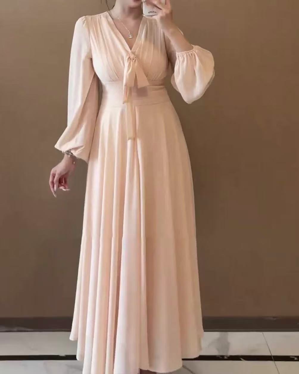 crushpeach Peach Pink Bow V-Neck A-Line Dress