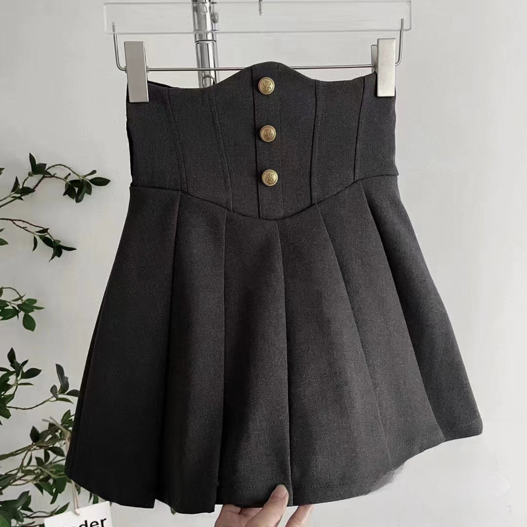 CRUSHPEACH updated fishbone 3 buttons pleated MINI skirt