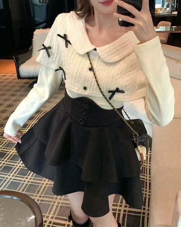 crushpeach Beige Christmas Bow Cape Collar Knit Sweater