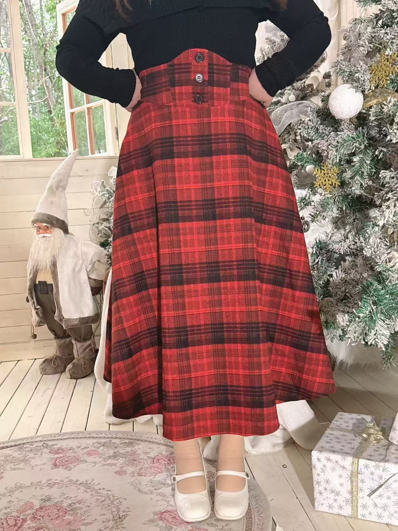 Crushpeach Twilight Red Plaid retro Corset MIDI Skirt