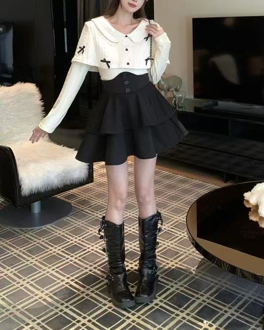 crushpeach Beige Christmas Bow Cape Collar Knit Sweater