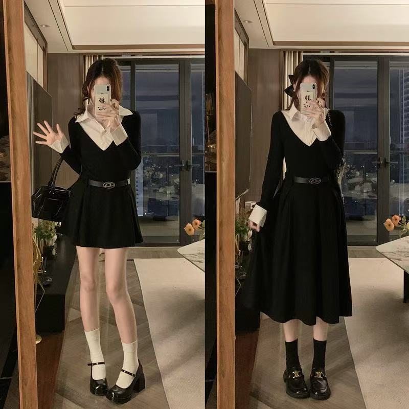 crushpeach legally blonde 2 in 1 black knitted mini dress with belt