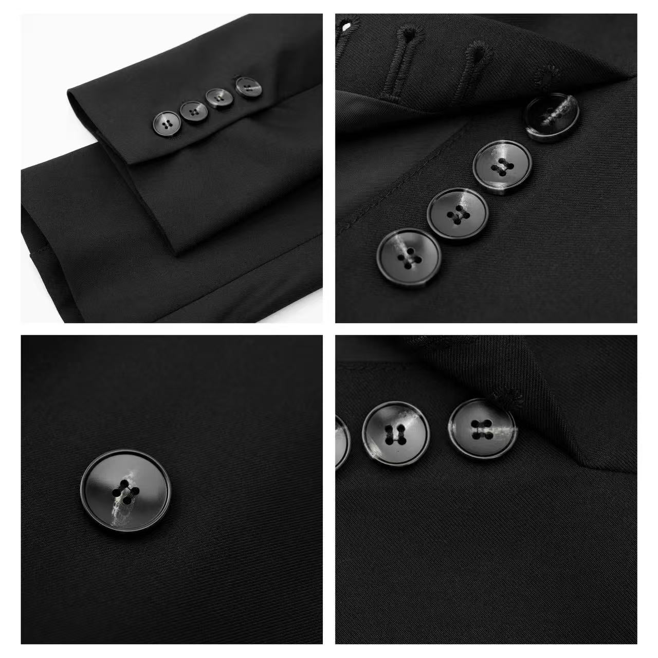 High-Quality Fitted Waist Blazer-Collar Short black Trench Coat