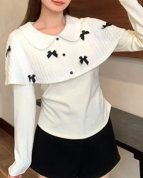 crushpeach Beige Christmas Bow Cape Collar Knit Sweater