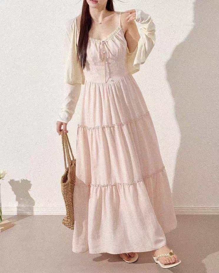 CRUSHPEACH V-Neck Pink Lace Layered Cake Dress
