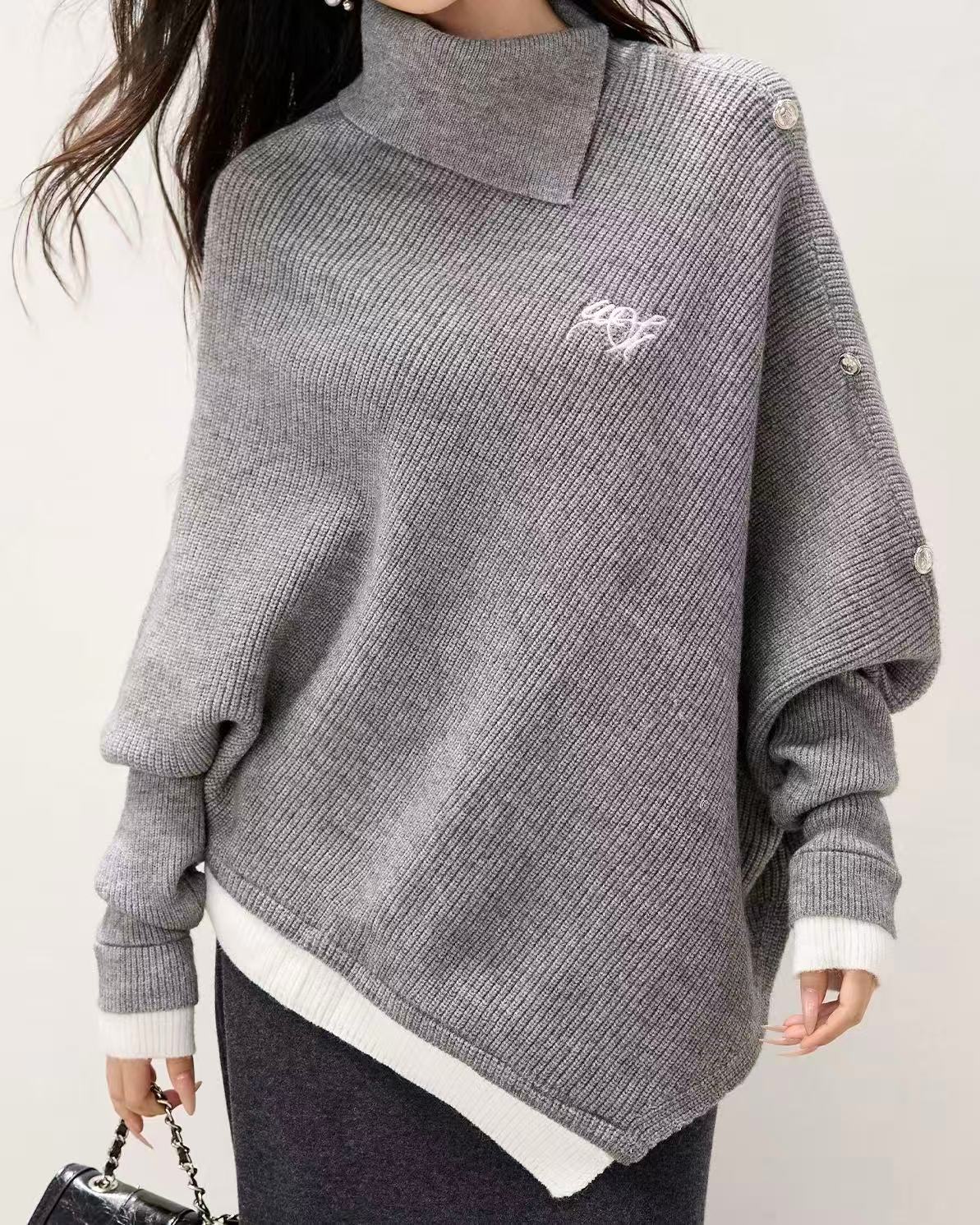 CRUSHPEACH HIGHLY RECOMMEND Exquisite  Wool-Blend Batwing-Sleeve Color-Block Sweater