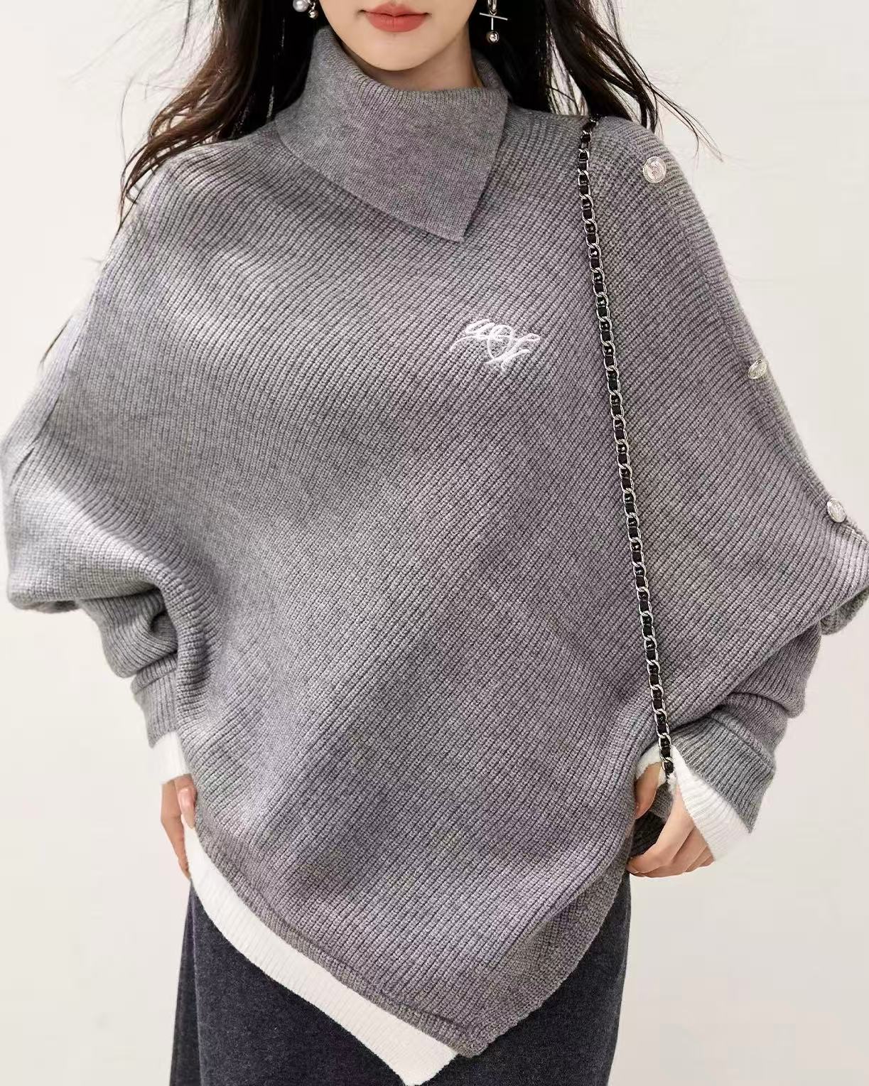 CRUSHPEACH HIGHLY RECOMMEND Exquisite  Wool-Blend Batwing-Sleeve Color-Block Sweater