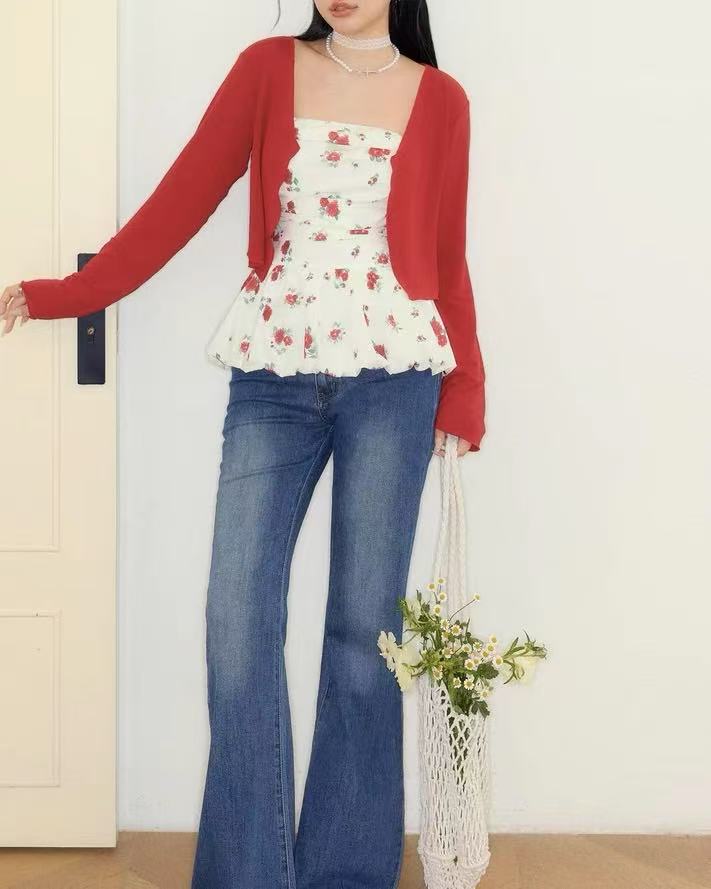 crushpeach Wardrobe-saving Chelsea Red Sunscreen Lightweight Knit Jacket