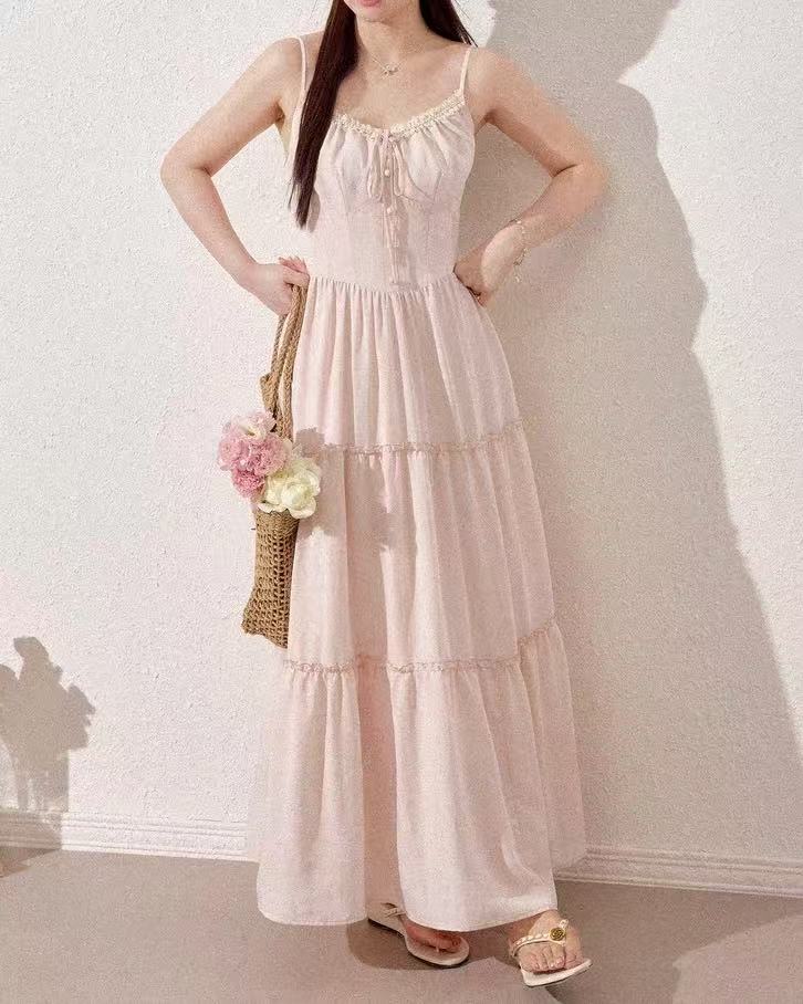 CRUSHPEACH V-Neck Pink Lace Layered Cake Dress