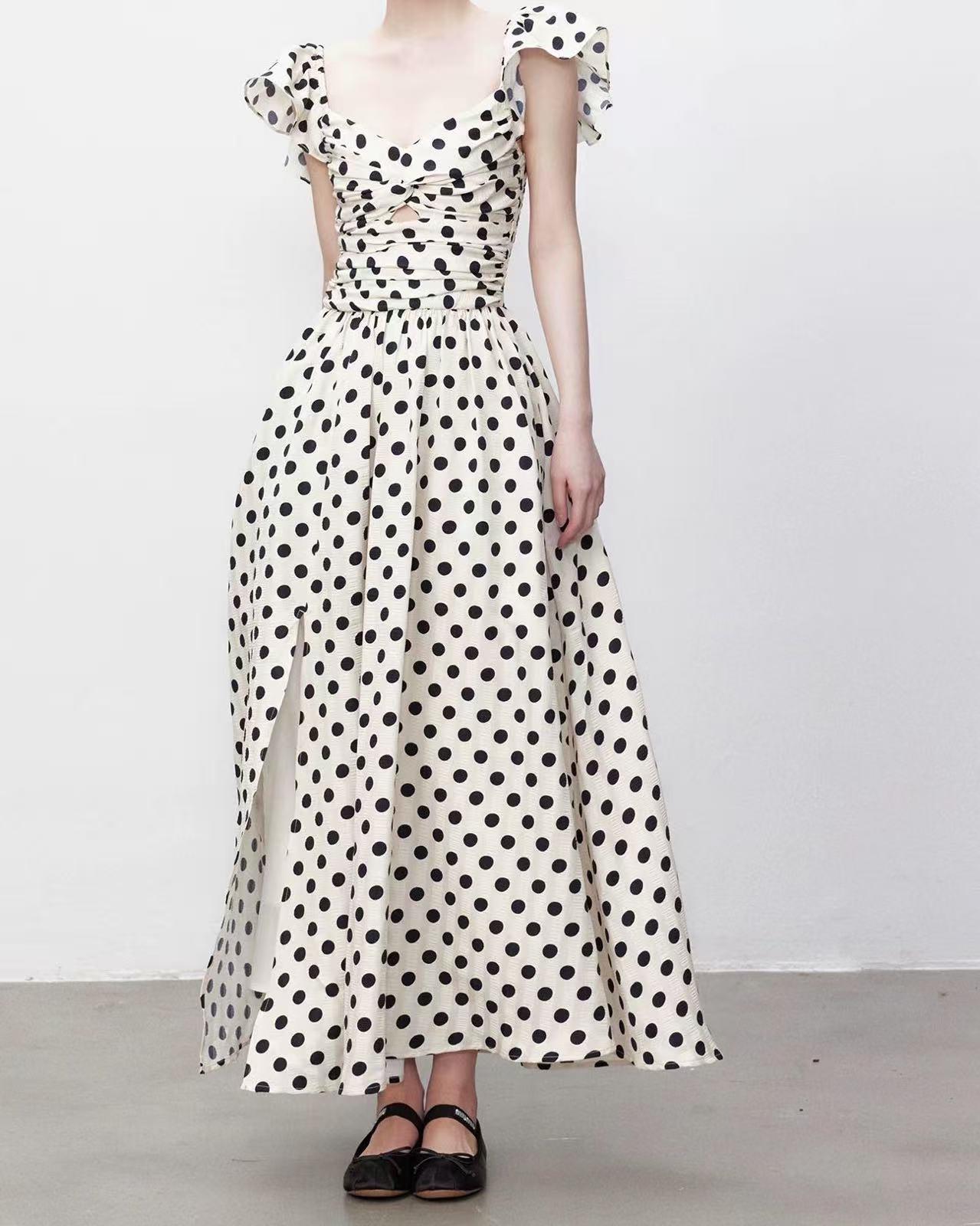 crushpeach Island Vibe Polka Dot Cutout Stretchy Vacation Umbrella Dress