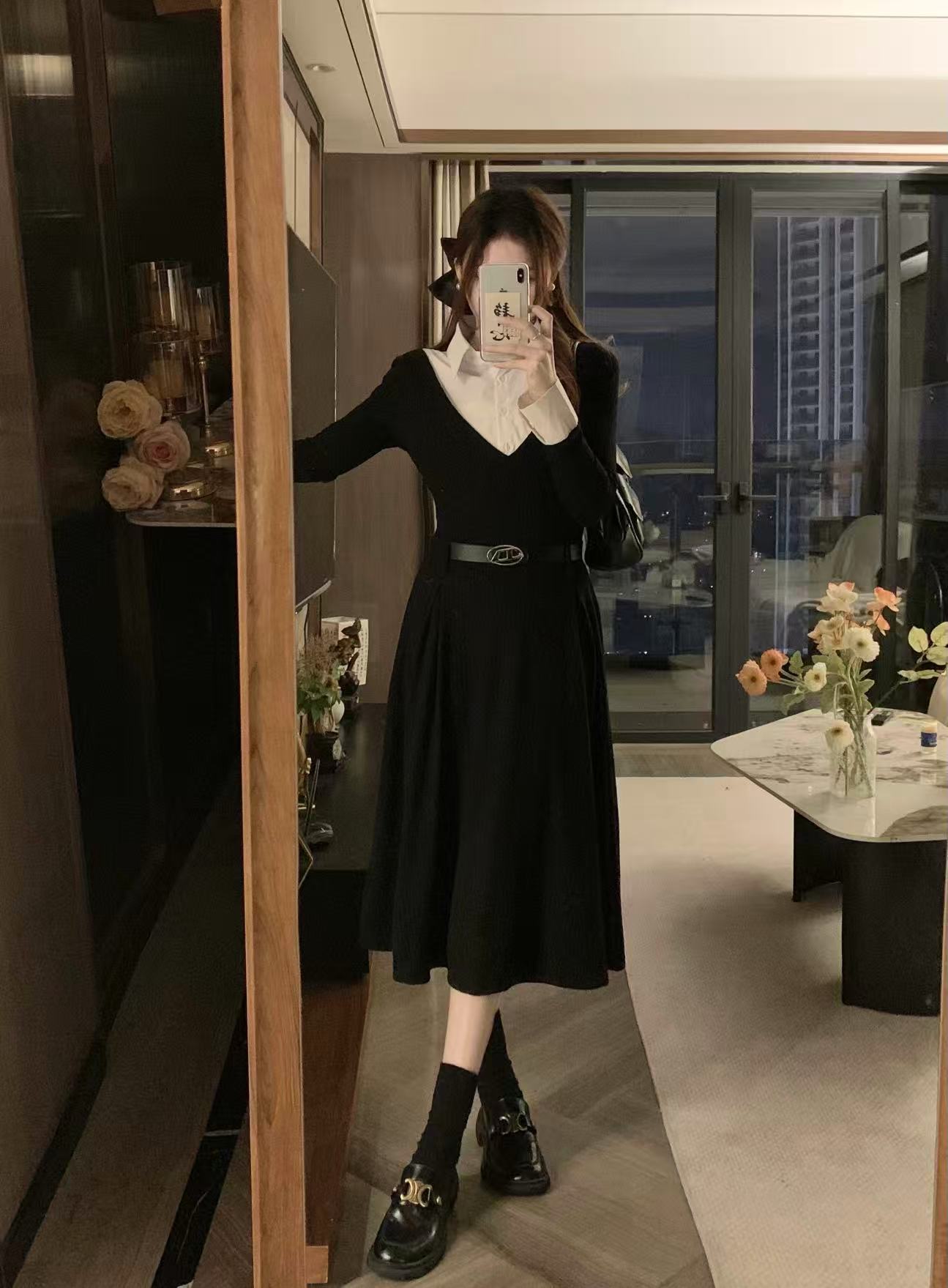 crushpeach legally blonde 2 in 1 black knitted maxi dress with belt