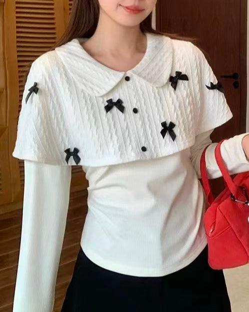 crushpeach Beige Christmas Bow Cape Collar Knit Sweater