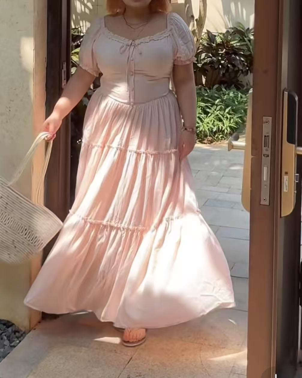 CRUSHPEACH  Princess Pink Lace Multi Layered MAXI Dress