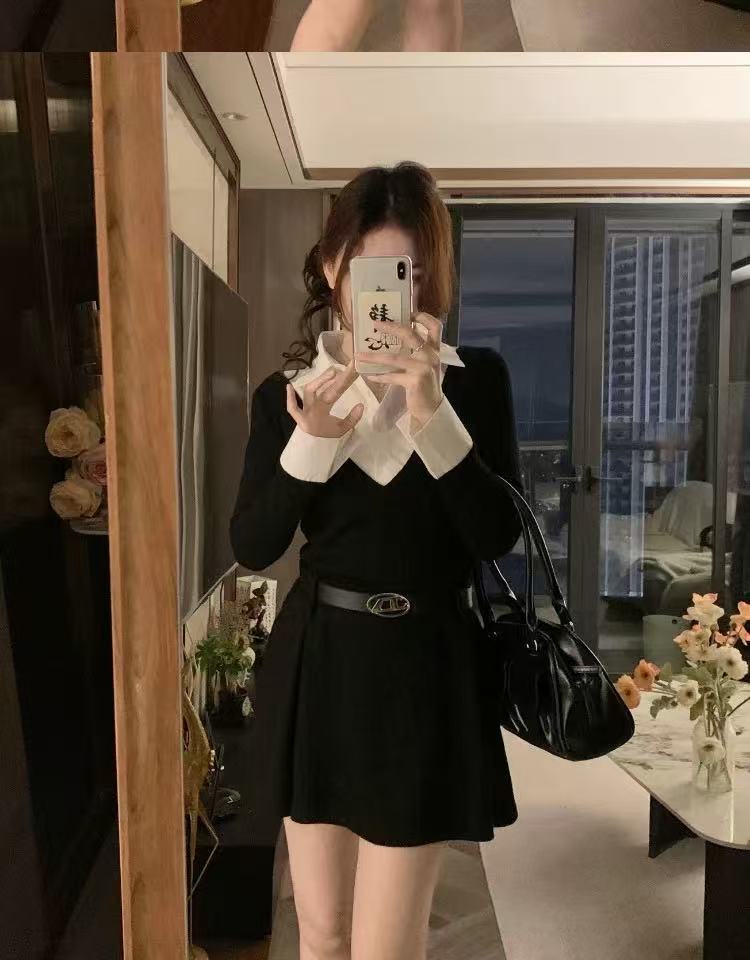 crushpeach legally blonde 2 in 1 black knitted mini dress with belt