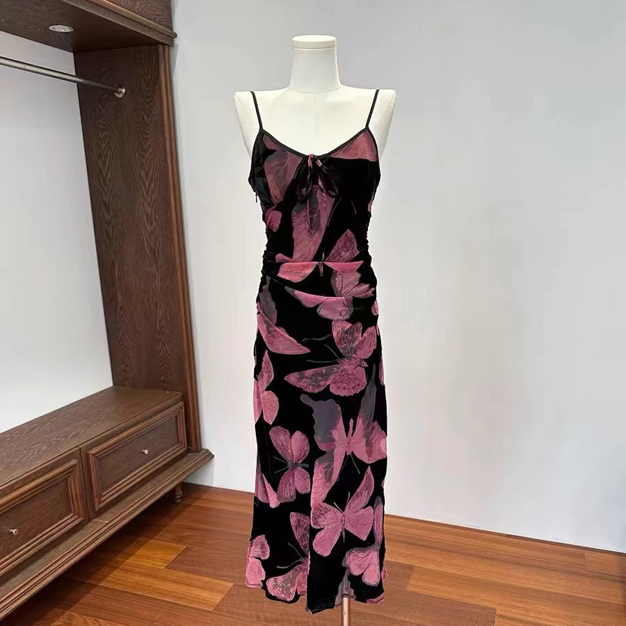 CRUSHPEACH Mesh Purple Butterfly Print Halter Dress CrushPeach CRUSHPEACH Mesh Purple Butterfly Print Halter Dress CrushPeach