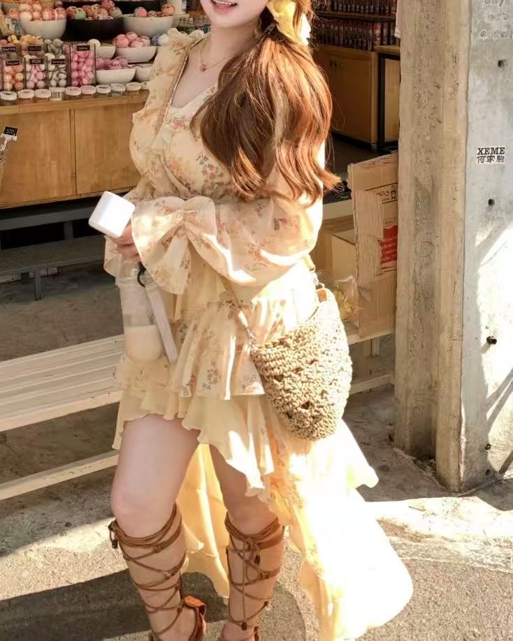 mustard floral long sleeve dress Starlight Blooms Long Sleeve Maxi Dress Yellow