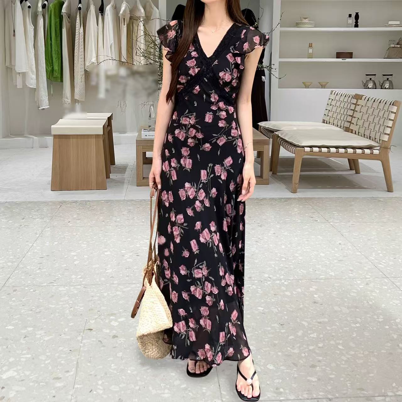 crushpeach Black Stretchy Crushed Tulip Lace Mermaid Dress