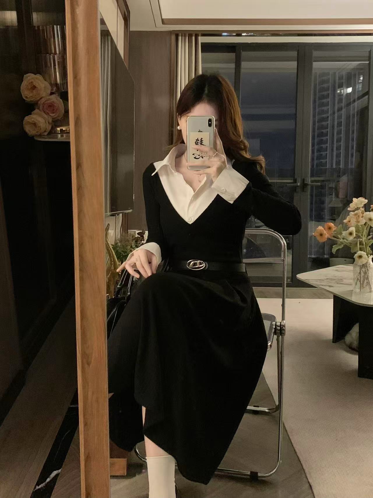 crushpeach legally blonde 2 in 1 black knitted maxi dress with belt
