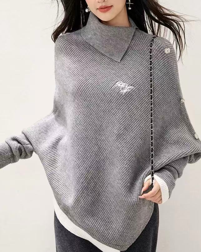 CRUSHPEACH HIGHLY RECOMMEND Exquisite  Wool-Blend Batwing-Sleeve Color-Block Sweater