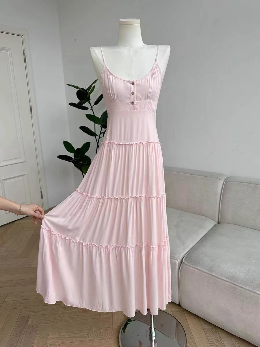 crushpeach Summer Ice Cream 3-Button Shoulder Strap Adjustable Layer Cake Dress-3 colors~3787