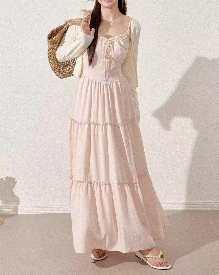 CRUSHPEACH V-Neck Pink Lace Layered Cake Dress