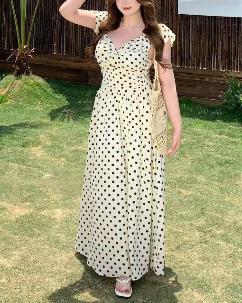 crushpeach Island Vibe Polka Dot Cutout Stretchy Vacation Umbrella Dress