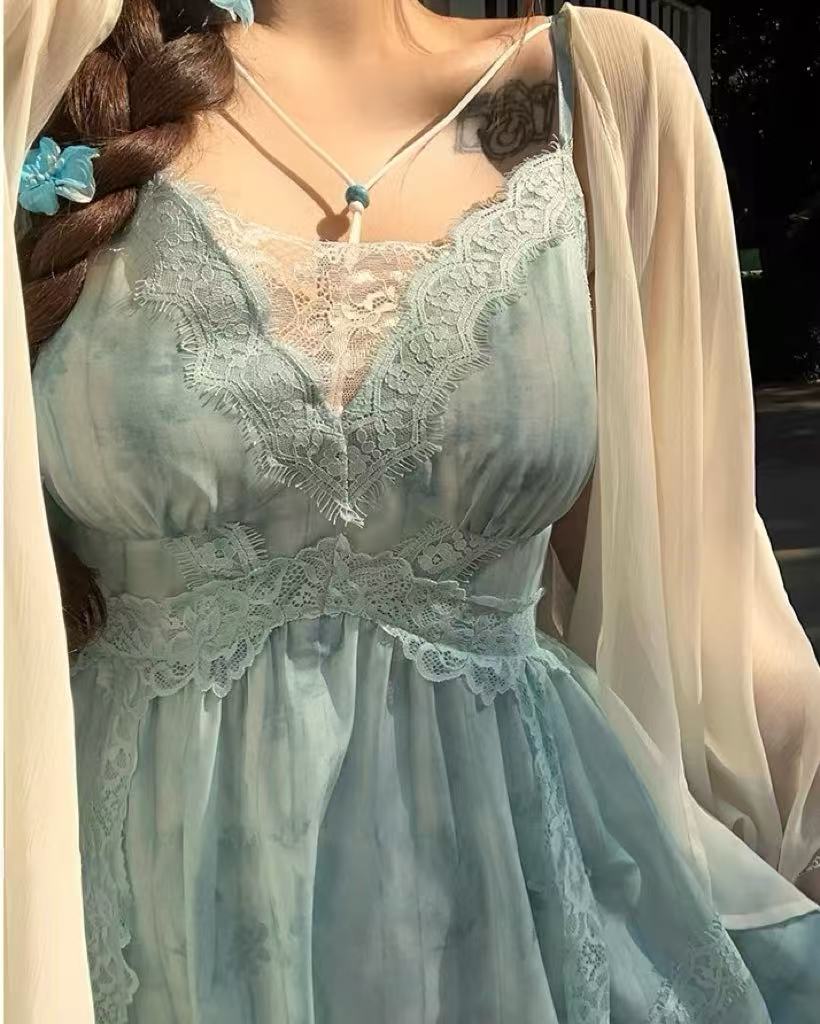 crushpeach Mint Mambo Lace Beaded Mermaid Girl Fairy maxi Dress